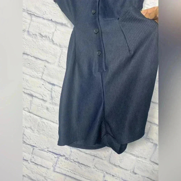 ASOS DESIGN rib jersey stretch collared retro romper in navy - Picture 4 of 8